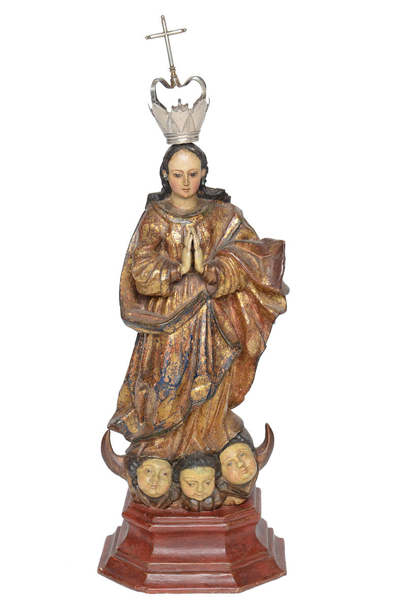 Nossa Senhora - Imagem de madeira policromada e dourada com olhos de... - foto 1 de 2