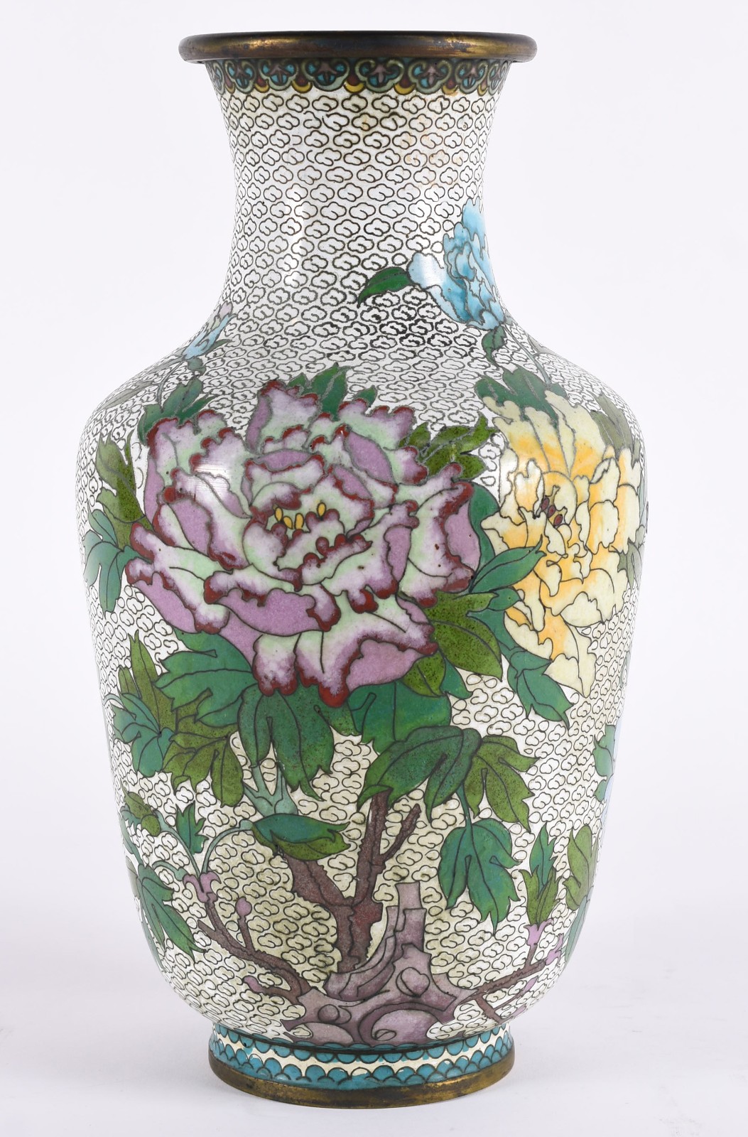 Vaso de cloisonné decorado com flores em policromia (com amassado). - foto 1 de 4