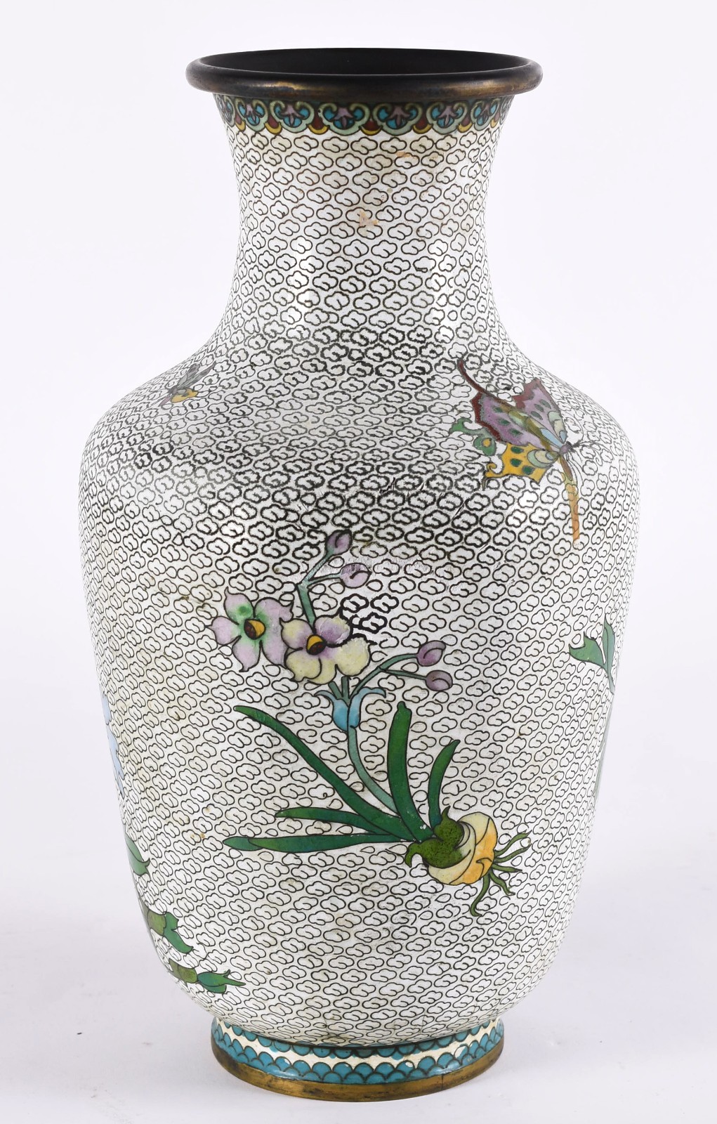 Vaso de cloisonné decorado com flores em policromia (com amassado). - foto 3 de 4