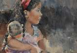 Virgílio Dias (1956), Menina com sua Boneca - Óleo sobre madeira -datado 2015.