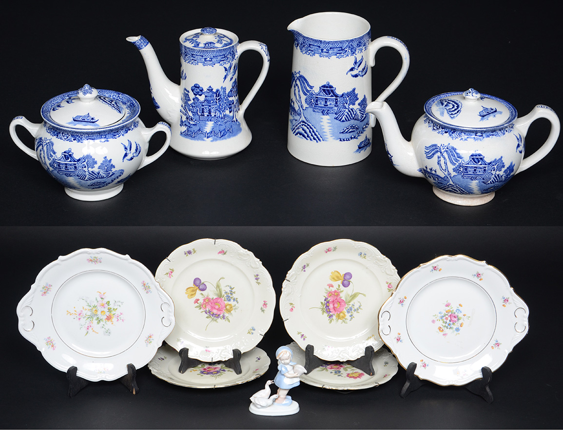 Diversas peças, sendo 2 pratos de porcelana Tielsch Warbrzych e 4... - foto 1 de 2