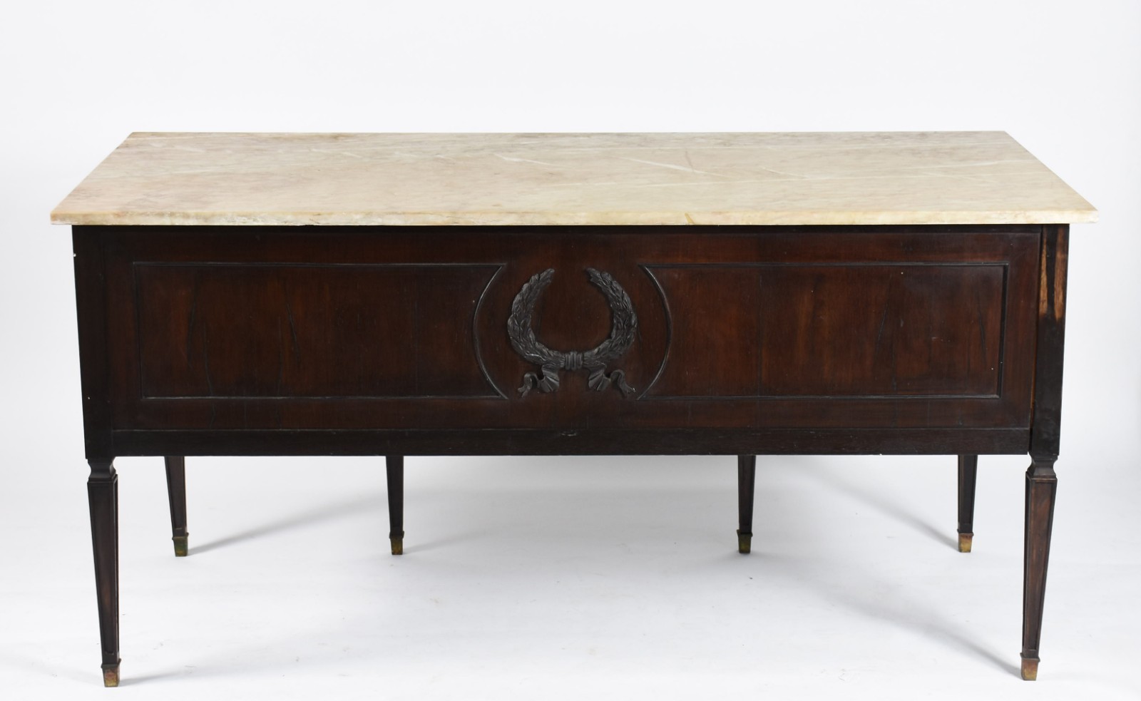 Mesa de escritório de madeira nobre com 5 gavetas e tampo de mármore. - foto 4 de 8