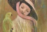 Edith Blin (1891-1983), Moça com Papagaio - Óleo sobre tela.