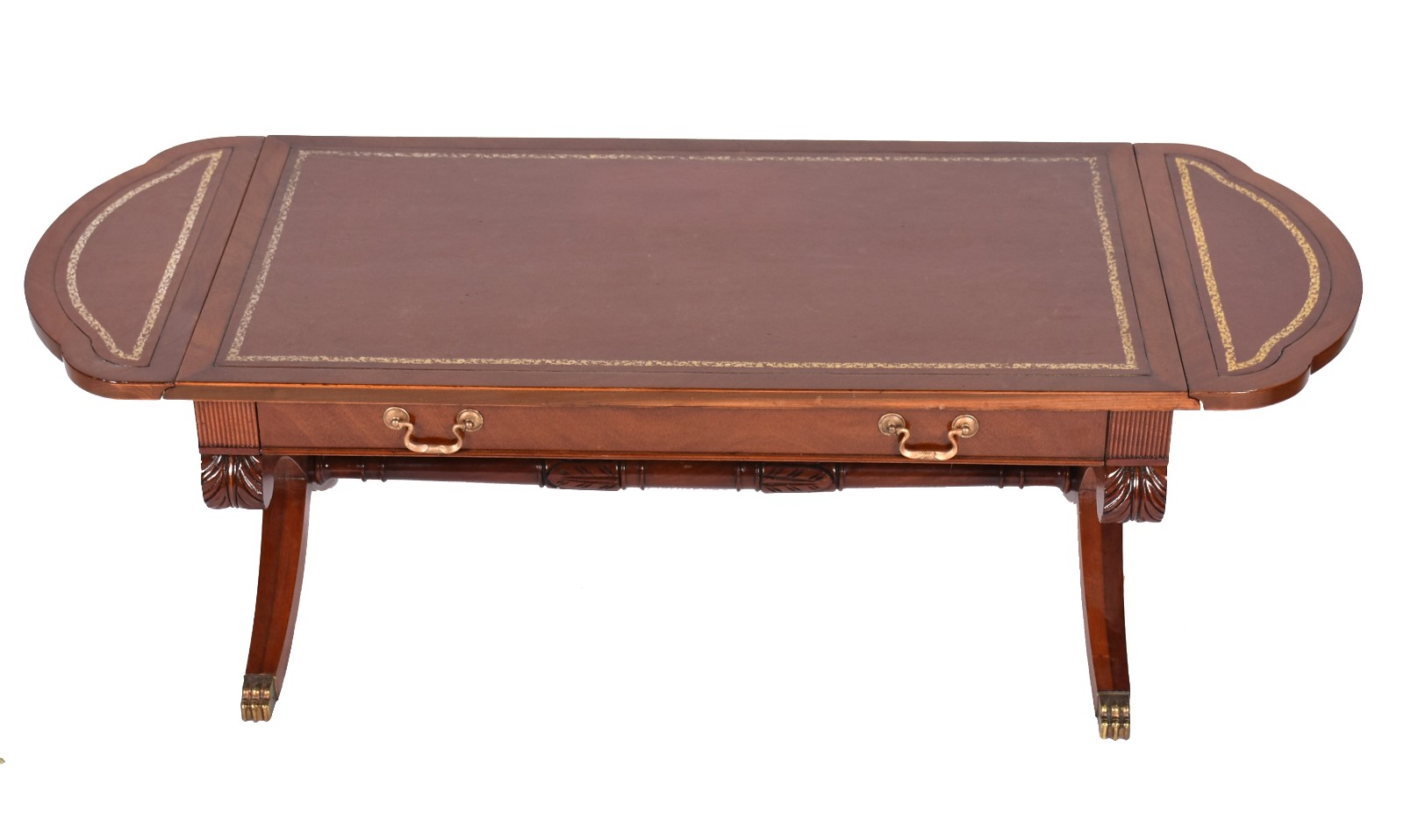 Mesa de centro de madeira nobre com tampo de couro, abas laterais... - foto 2 de 7