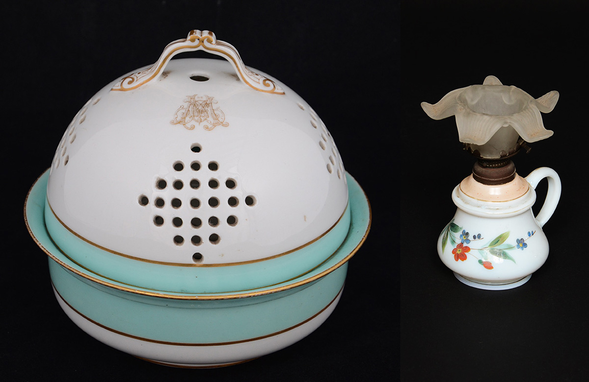 Duas peças, sendo: Rechaud de porcelana ( para agua quente) com faixa... - foto 1 de 2