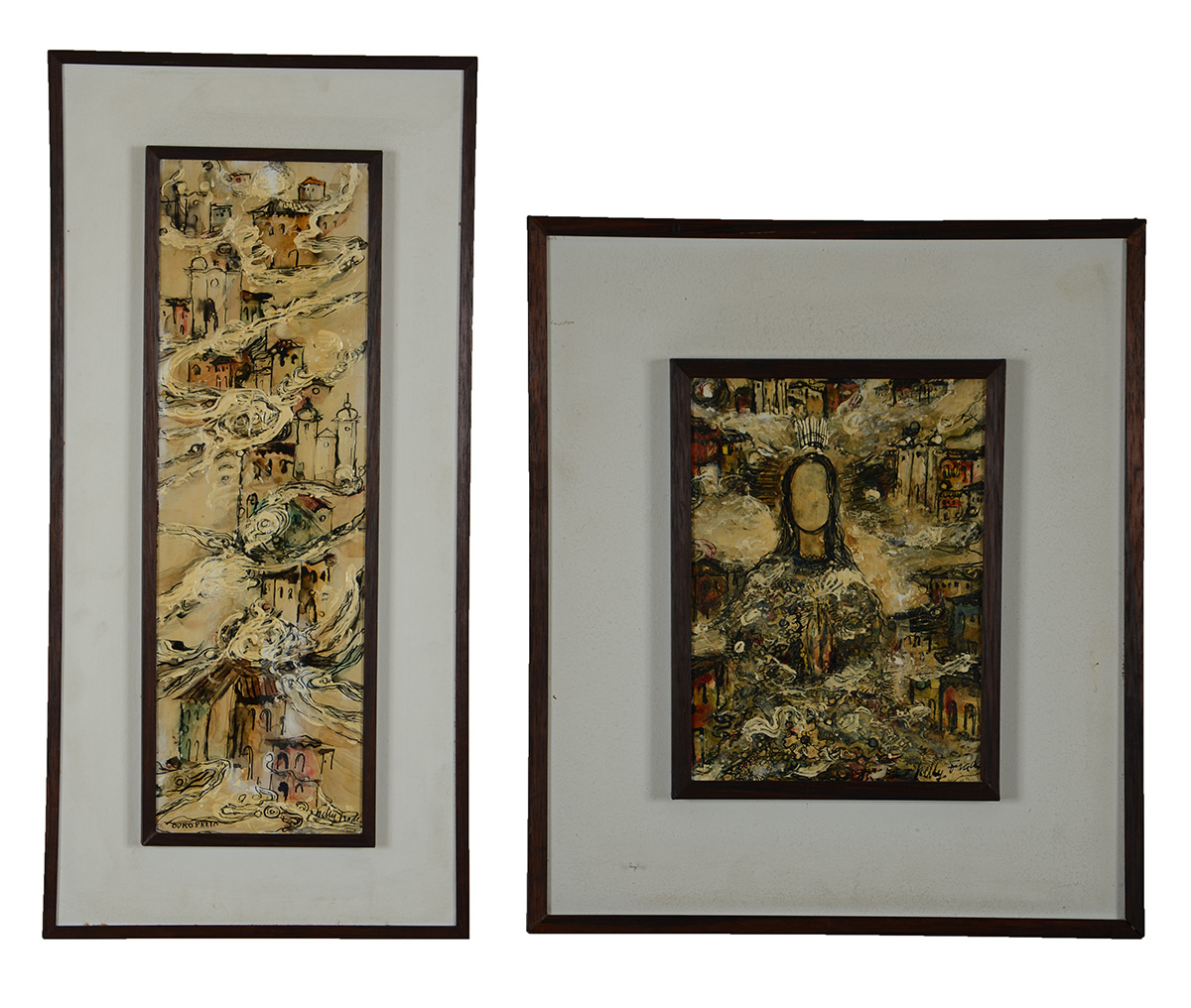 NELLY FRADE (1913 / 1988) - Dois quadros - Santa com paisagem mineira...