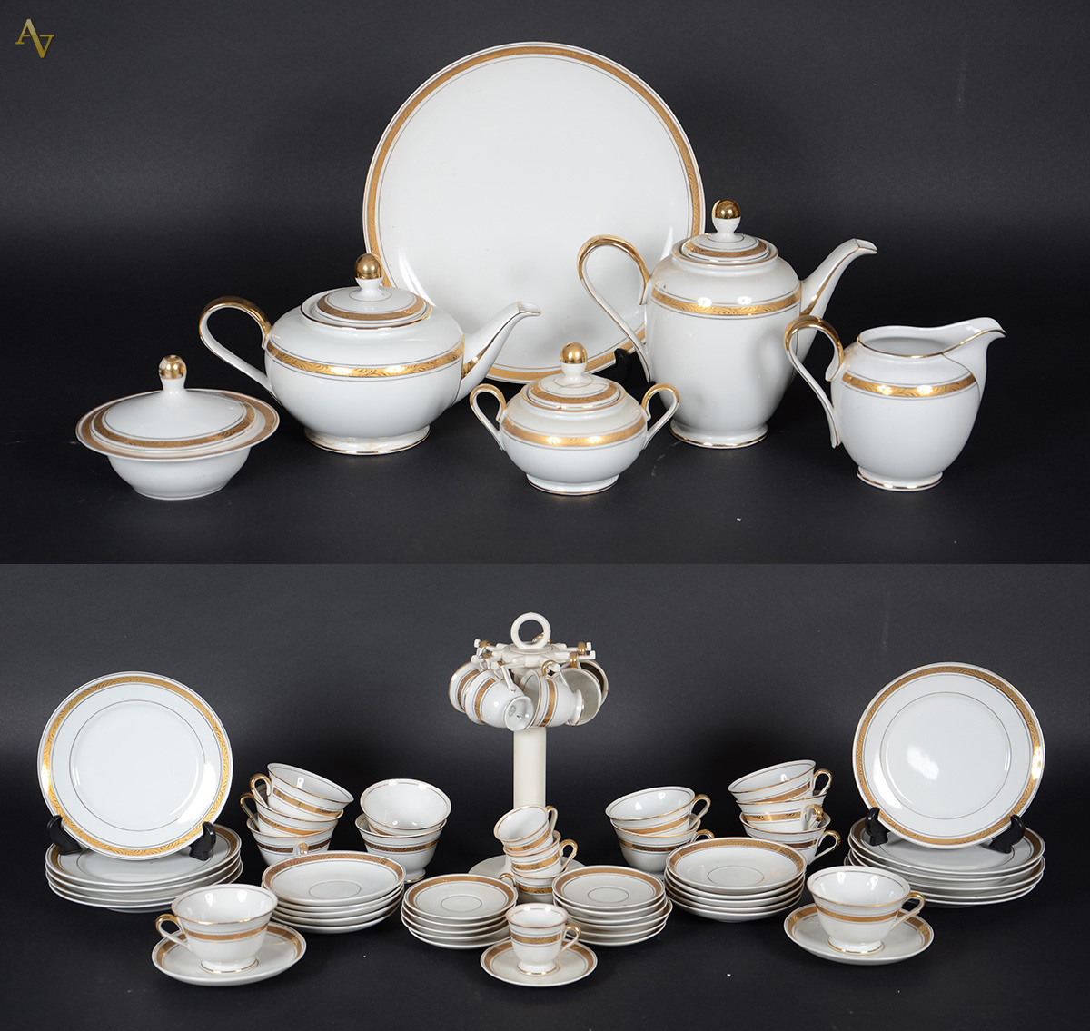 Serviço de chá, café e bolo de porcelana Mauá na cor branca com...