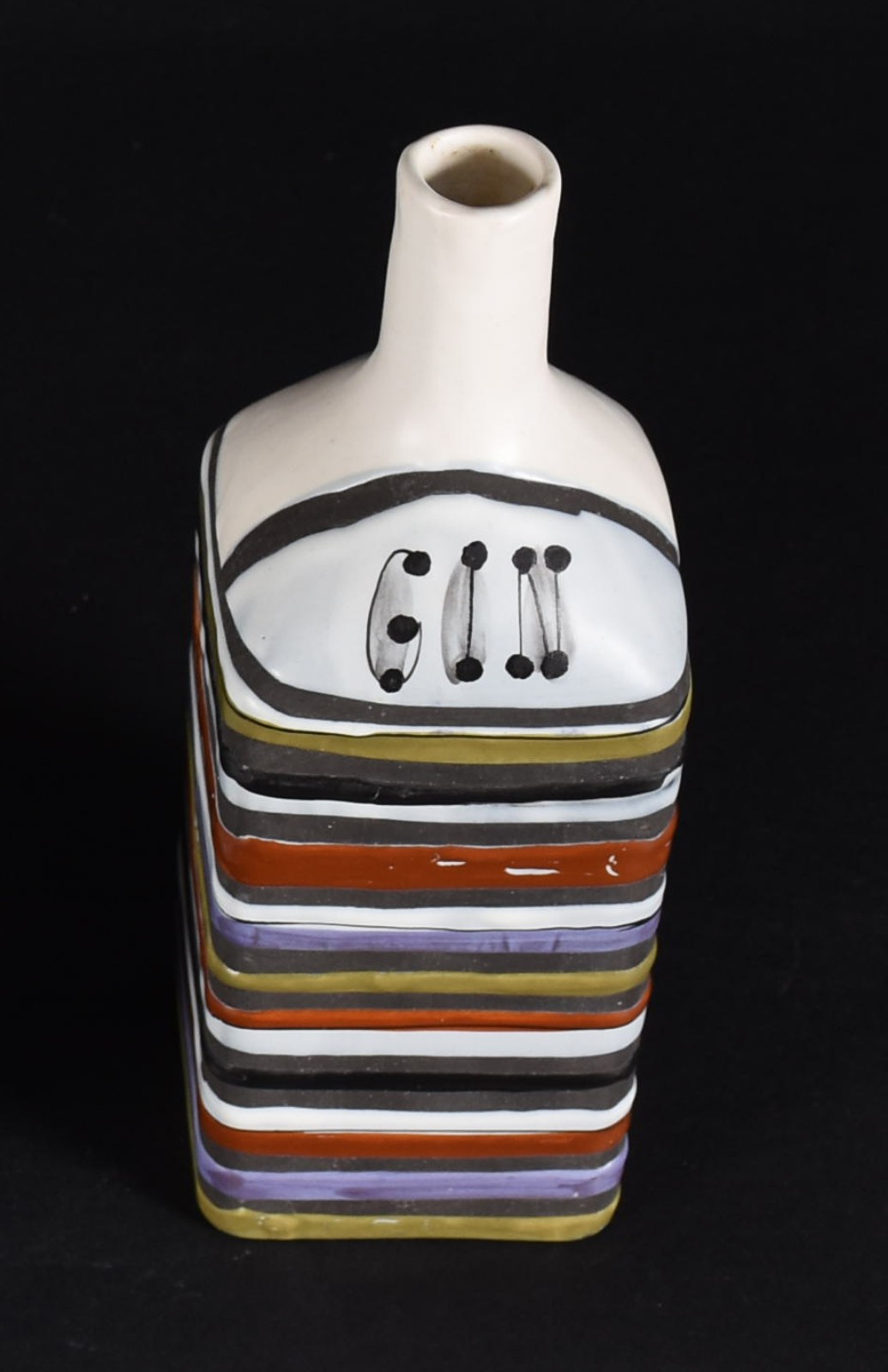 Vaso de cerâmica pintado à mão, Vallauris, cerca 1956, com listras em... - foto 2 de 5