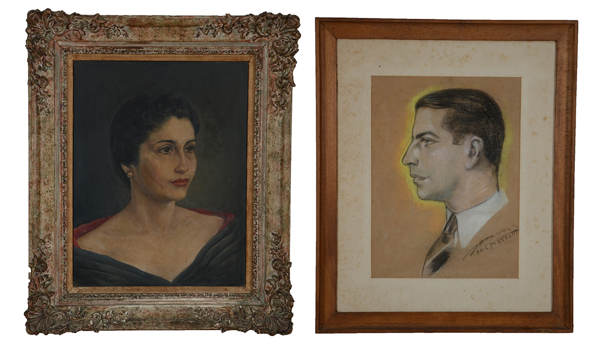 Dois quadros: ASSINATURA NÃO IDENTIFICADA - Retrato de Caio de...