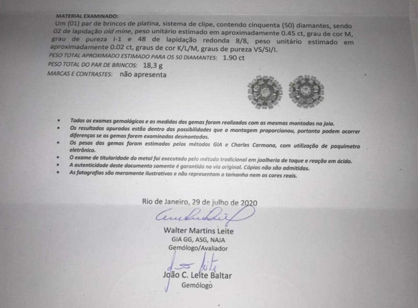Par de brincos de platina, sistema de clipe, contendo 50 diamantes... - foto 6 de 6