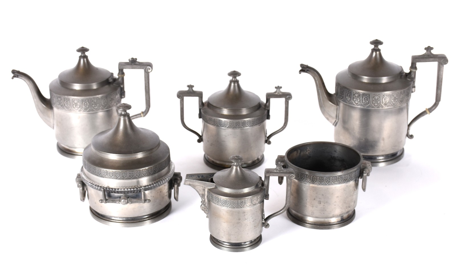 Baixela para chá e café de pewter Reed & Barton com 6 peças, sendo: 2... - foto 1 de 6