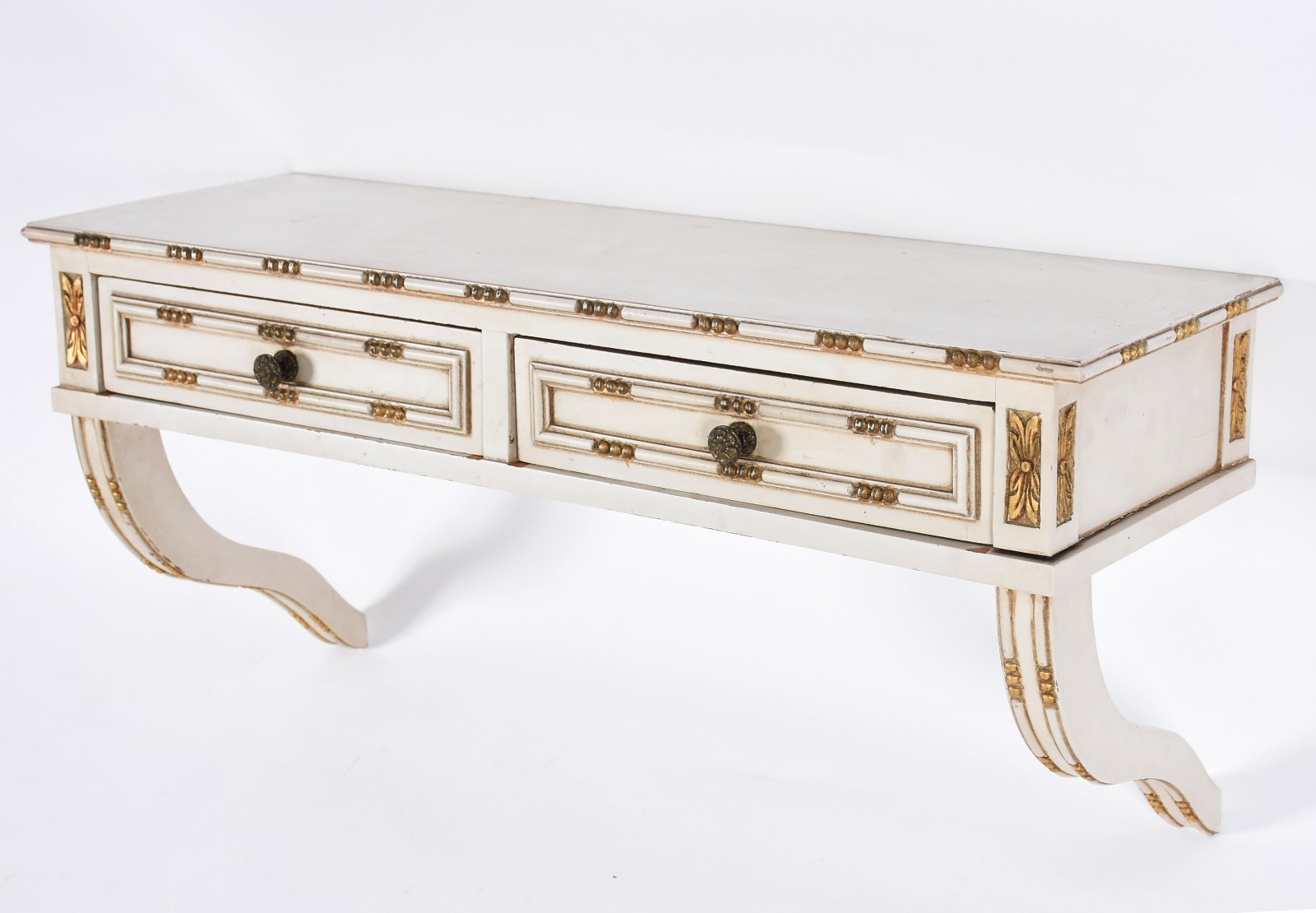 Console de parede de madeira patinada com realces dourados e duas... - foto 2 de 6