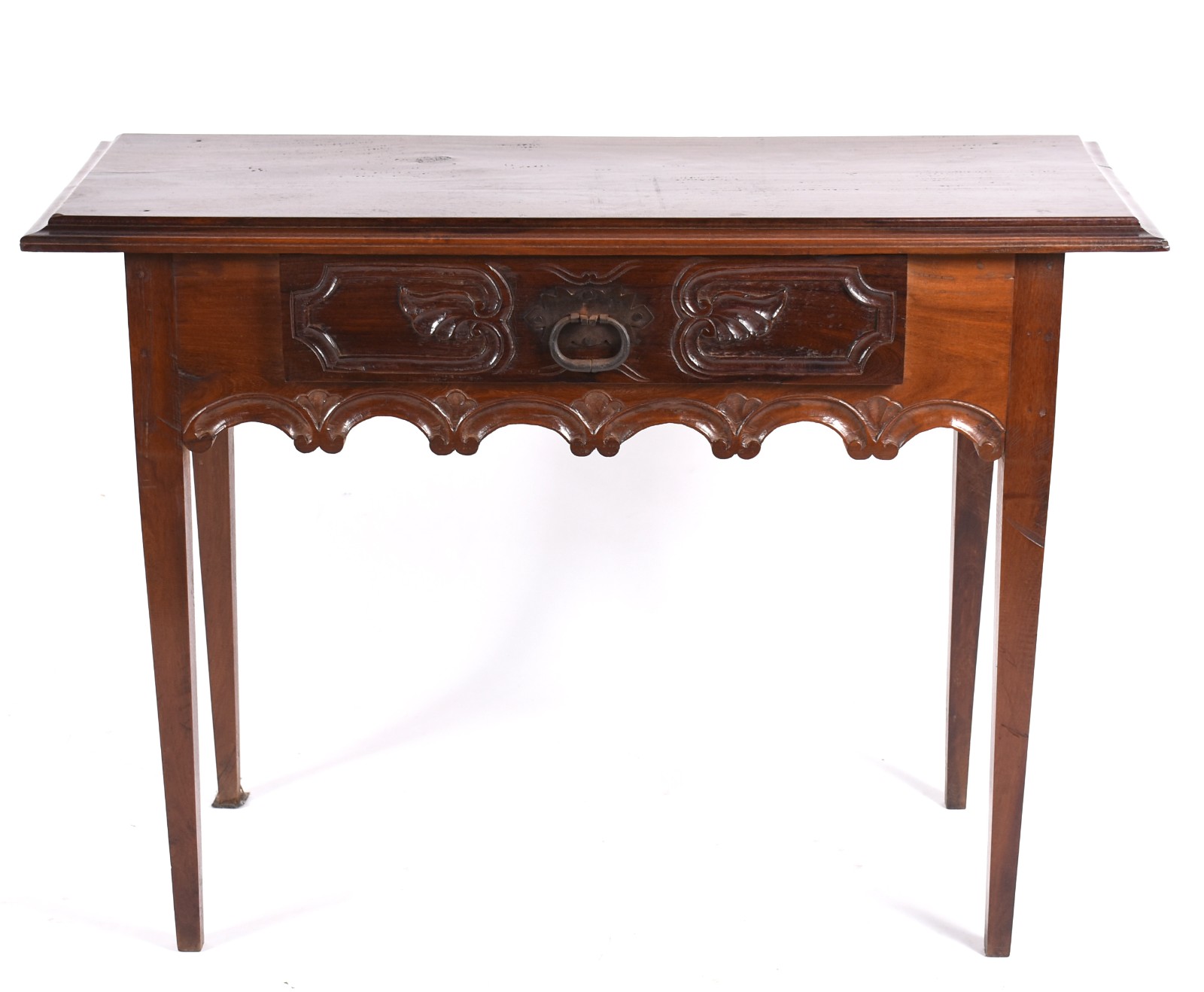 Console de madeira nobre, tampo retangular com uma gaveta, saia... - foto 2 de 5