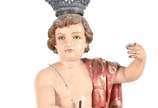 São João Batista menino - Antiga Imagem de made... - São João Batista menino - Antiga Imagem de madeira policromada com coroa (dedinho quebrado), sobre pedestal entalhado e dourado. Século XIX.