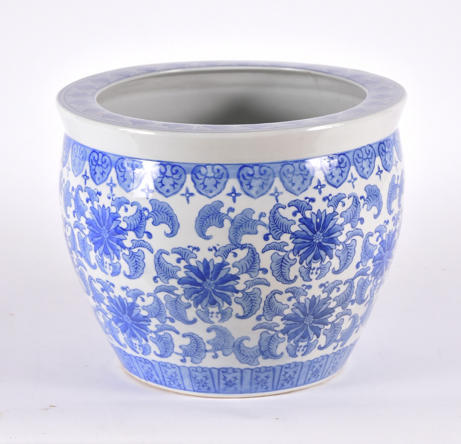 Cachepot oriental de porcelana azul e branca. - foto 1 de 4