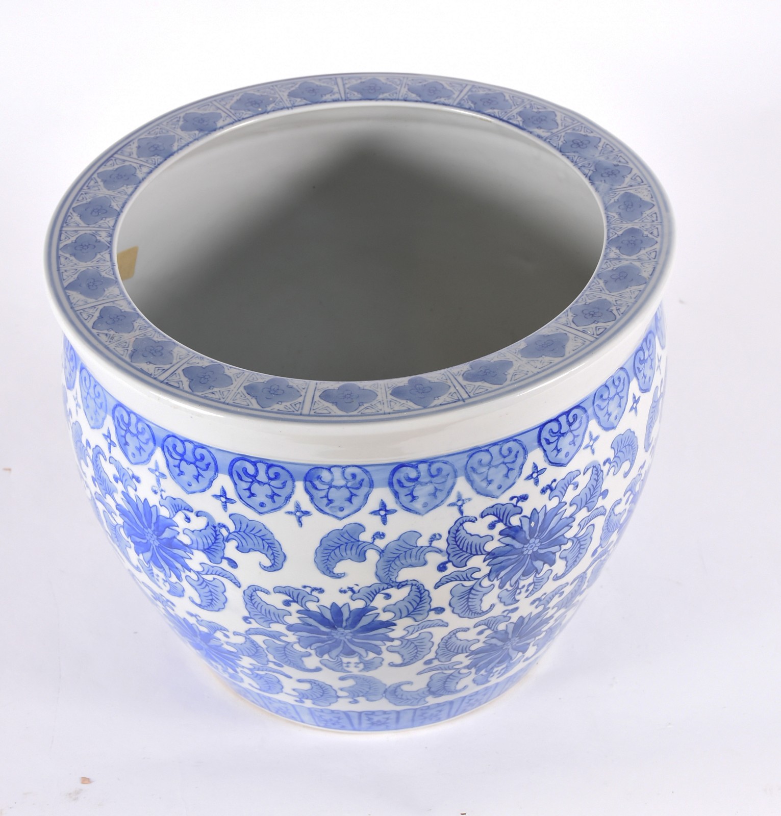 Cachepot oriental de porcelana azul e branca. - foto 2 de 4