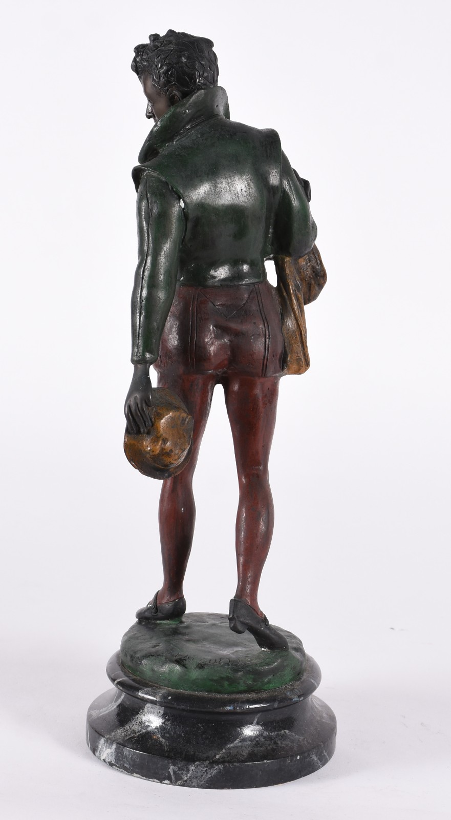 Estatueta de bronze policromado representando caçador, assinado. Base... - foto 2 de 4