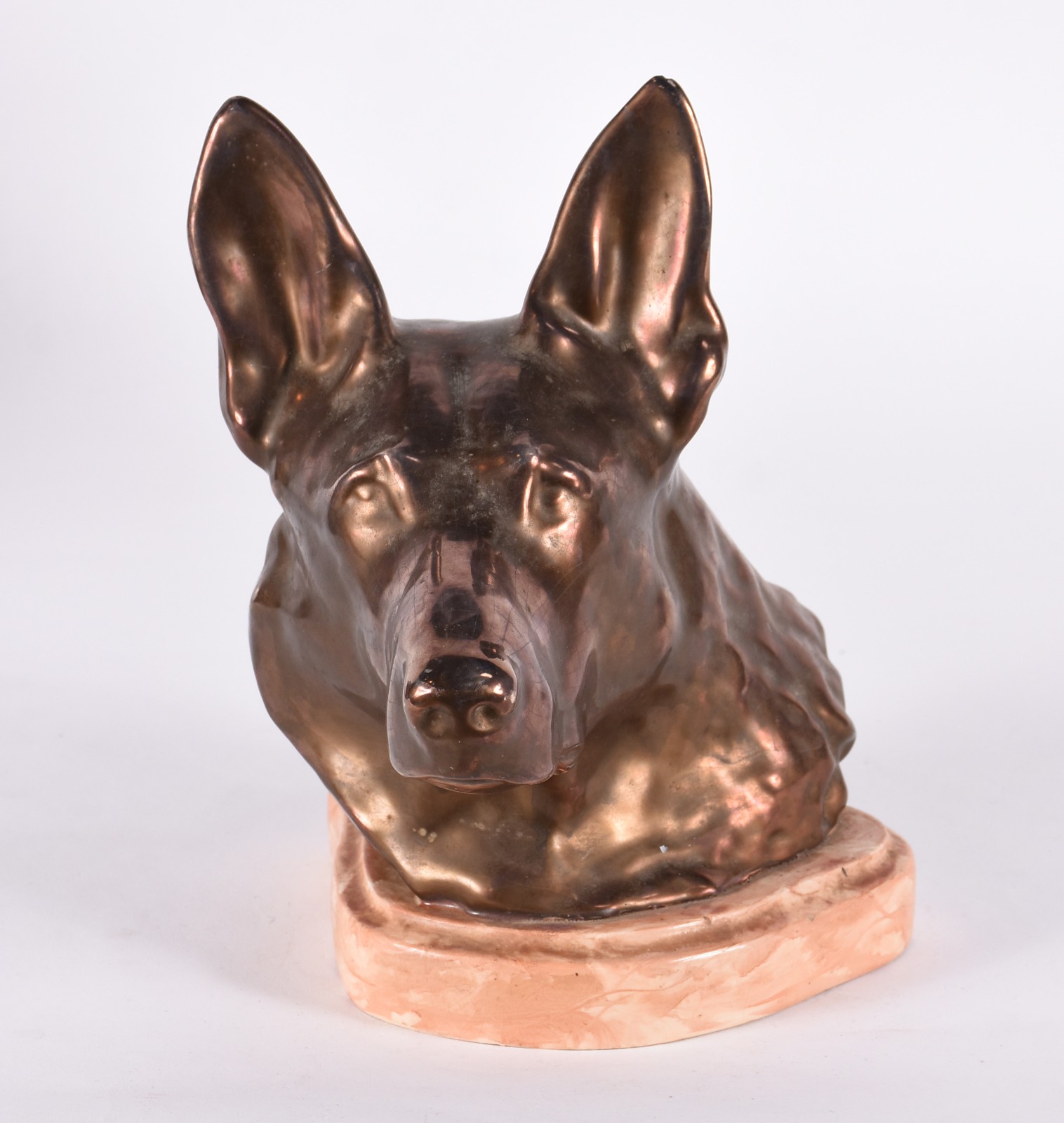 Cabeça de cachorro de cerâmica policromada (pequeno bicado na orelha). - foto 1 de 5