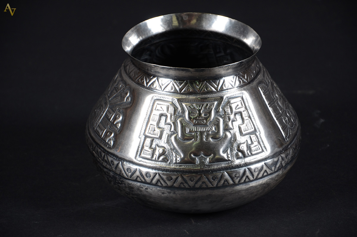 Bowl de prata peruana Sterling 925 mls, decorada com símbolos aztecas... - foto 1 de 4