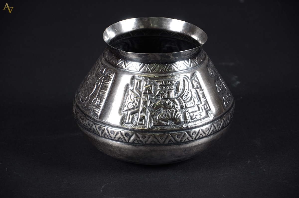 Bowl de prata peruana Sterling 925 mls, decorada com símbolos aztecas... - foto 2 de 4