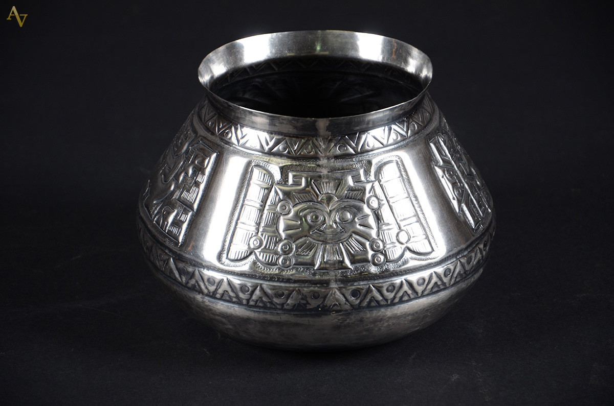 Bowl de prata peruana Sterling 925 mls, decorada com símbolos aztecas... - foto 3 de 4