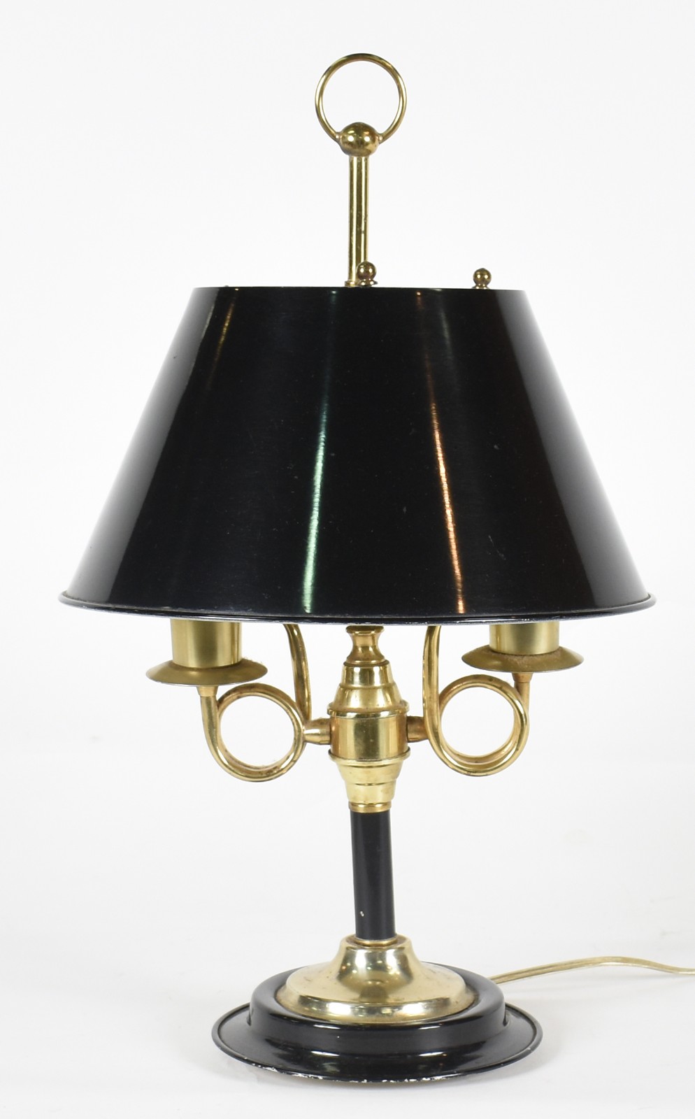 Abatjour em metal dourado estilo inglês, cúpula na cor preta... - foto 1 de 2