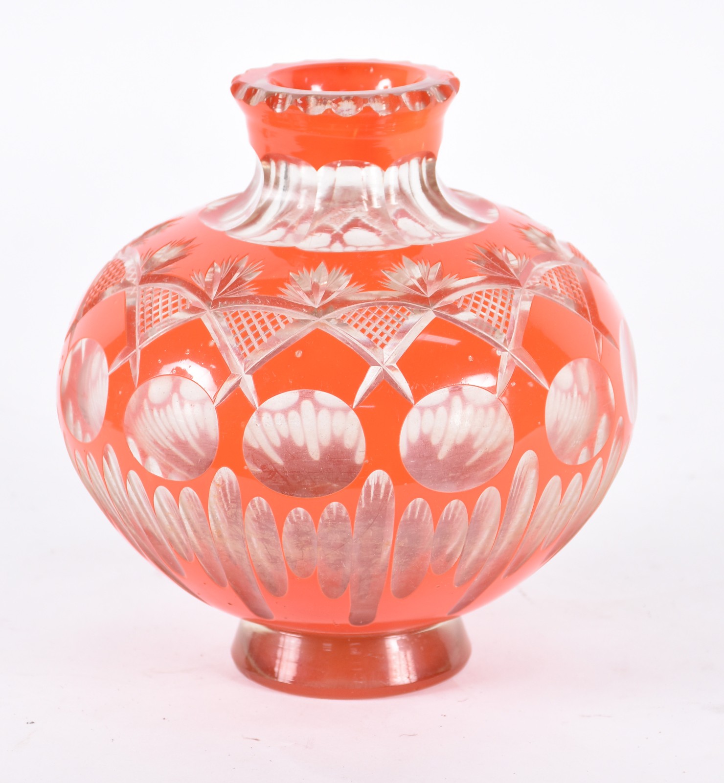 Vaso grosso de cristal na cor laranja lapidado. - foto 1 de 3