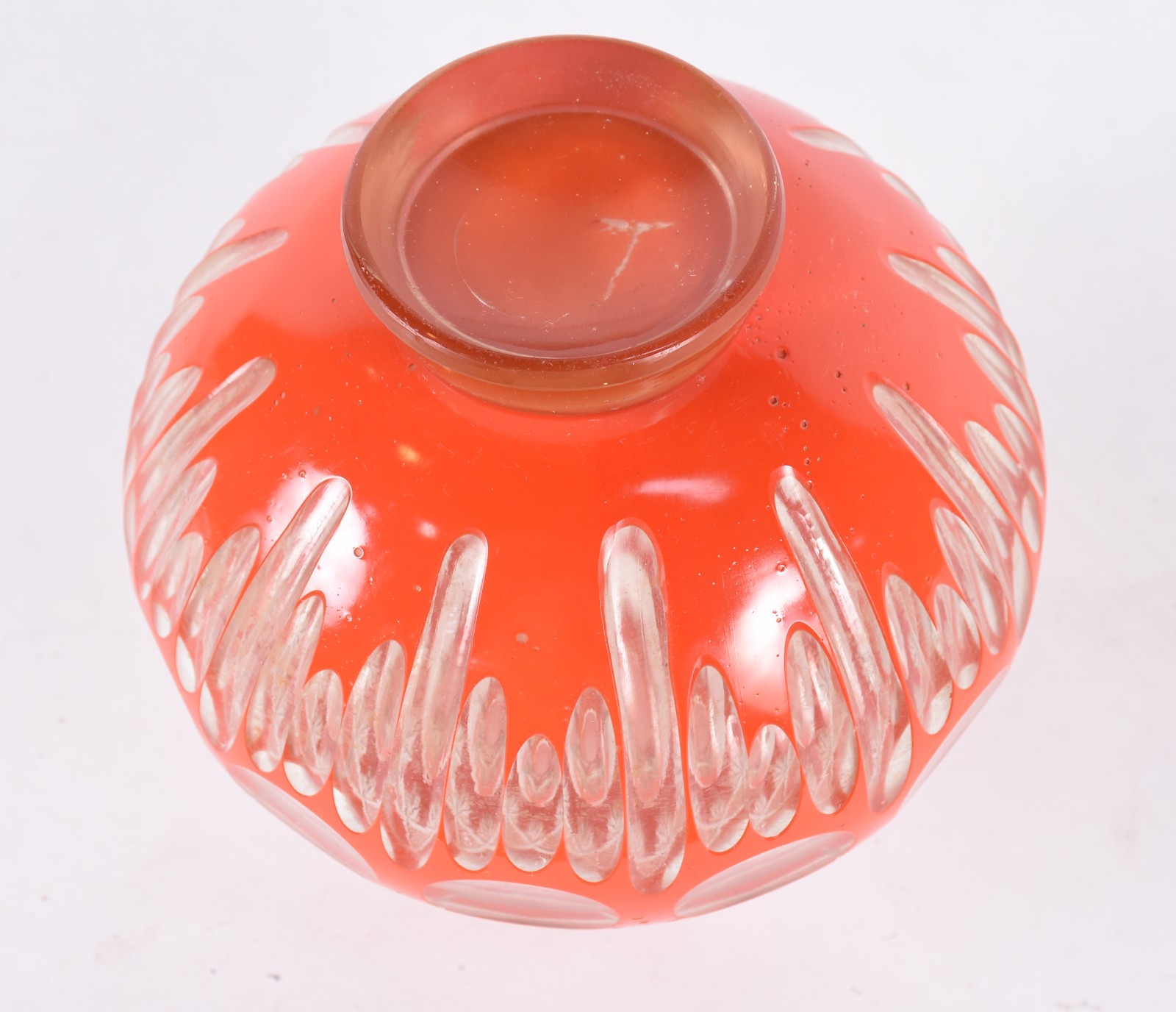 Vaso grosso de cristal na cor laranja lapidado. - foto 3 de 3