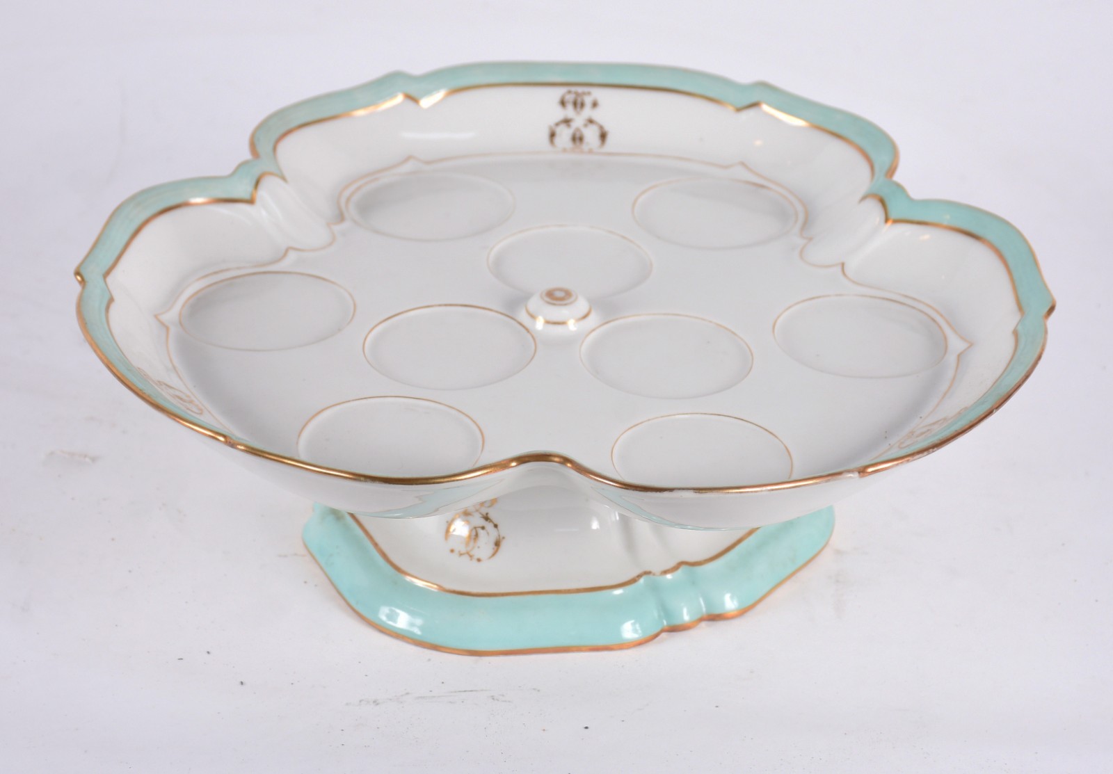 Porta cremeiras de porcelana francesa branca com tarja verde e frisos... - foto 1 de 4