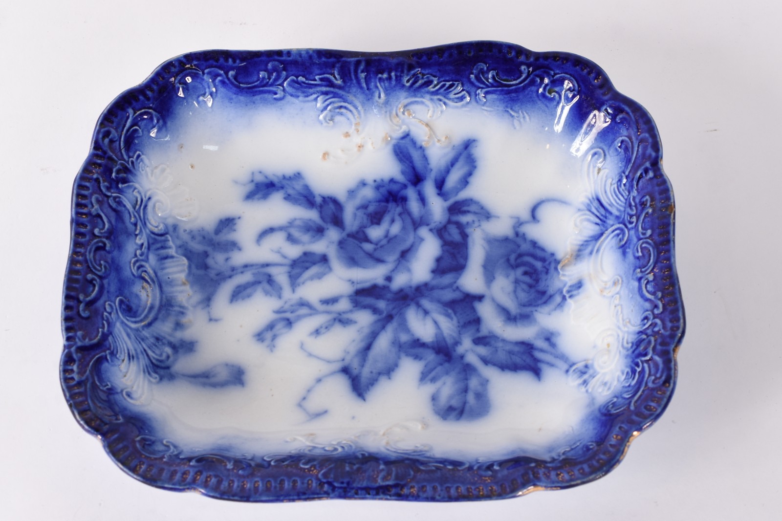 Travessa de faiança inglesa azul borrão "Rose". - foto 2 de 5