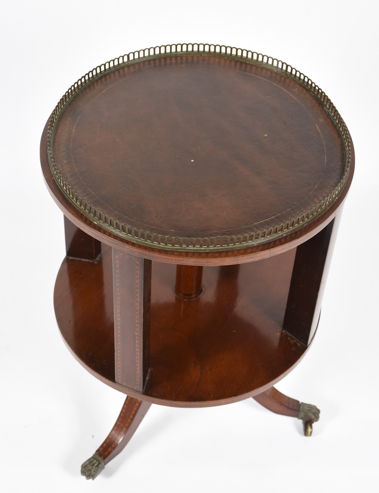 Mesa auxiliar de madeira nobre, dita "book table", cercadura de metal... - foto 2 de 6