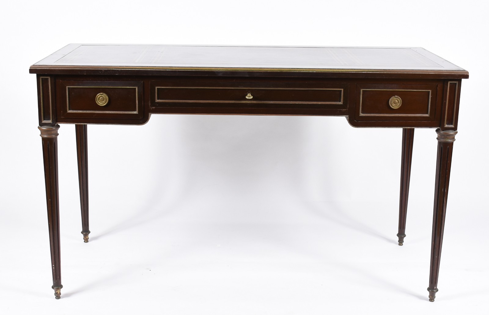 Mesa de escritório de madeira nobre com 3 gavetas, , detalhes em... - foto 2 de 7