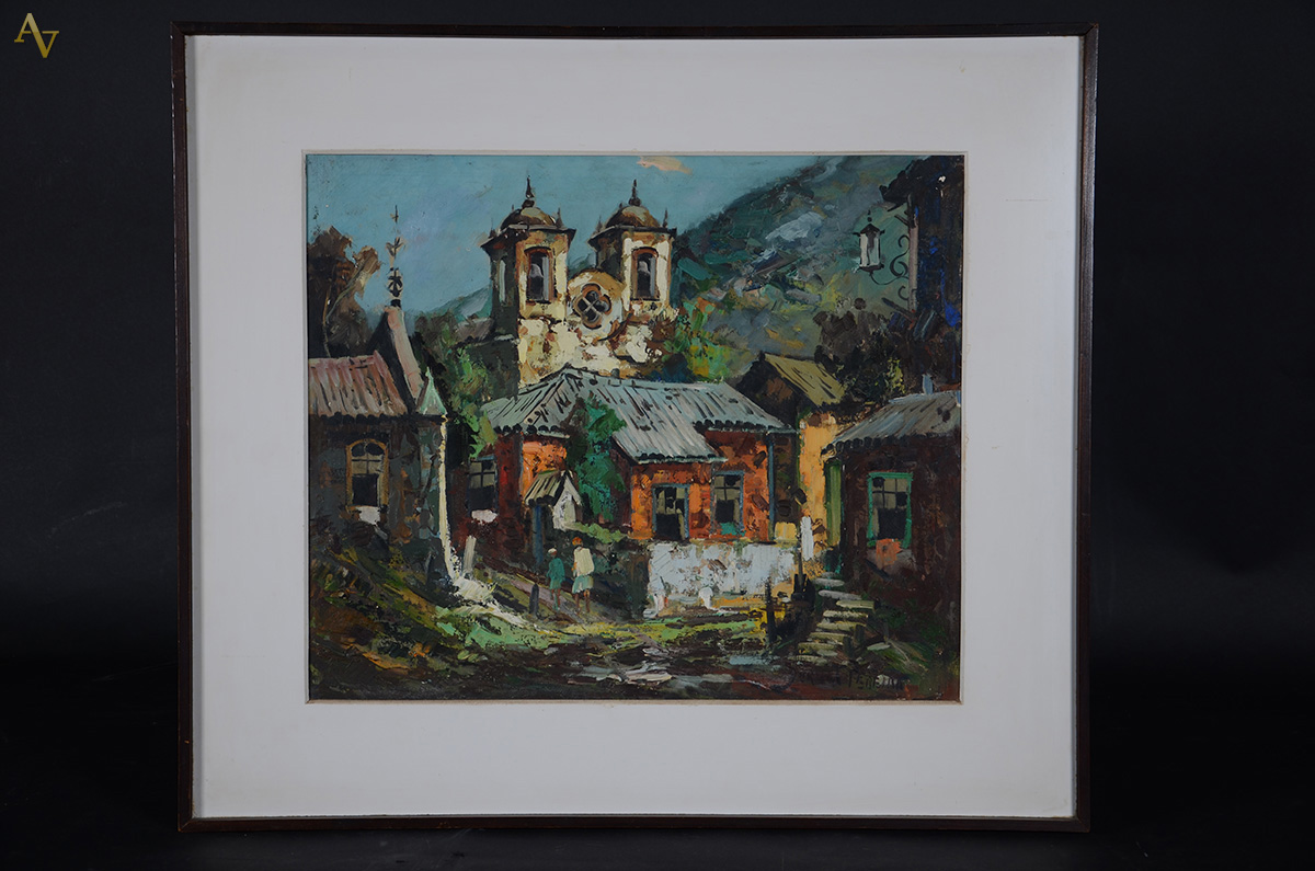 DURVAL PEREIRA - Casario com igreja - ost - 46 x 55 (pequeno...