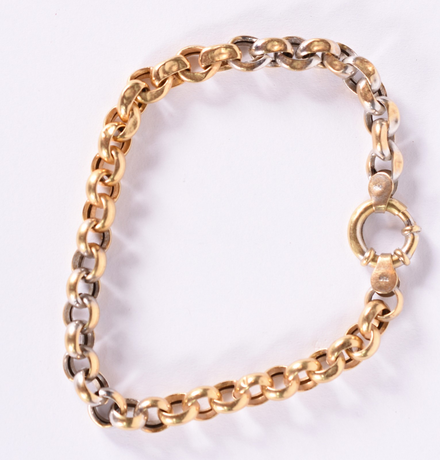 Pulseira de elos portugueses de ouro 18 k e ouro branco, contraste... - foto 2 de 5
