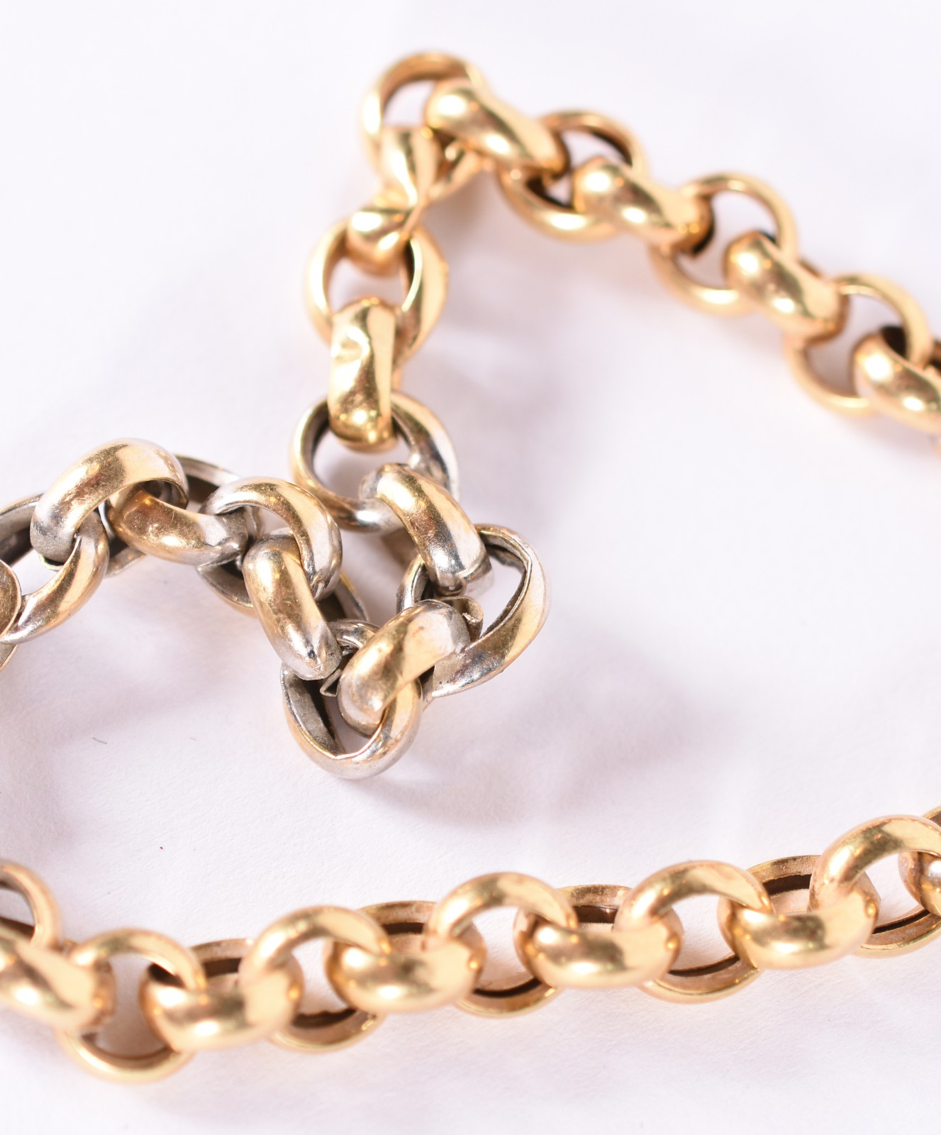 Pulseira de elos portugueses de ouro 18 k e ouro branco, contraste... - foto 4 de 5