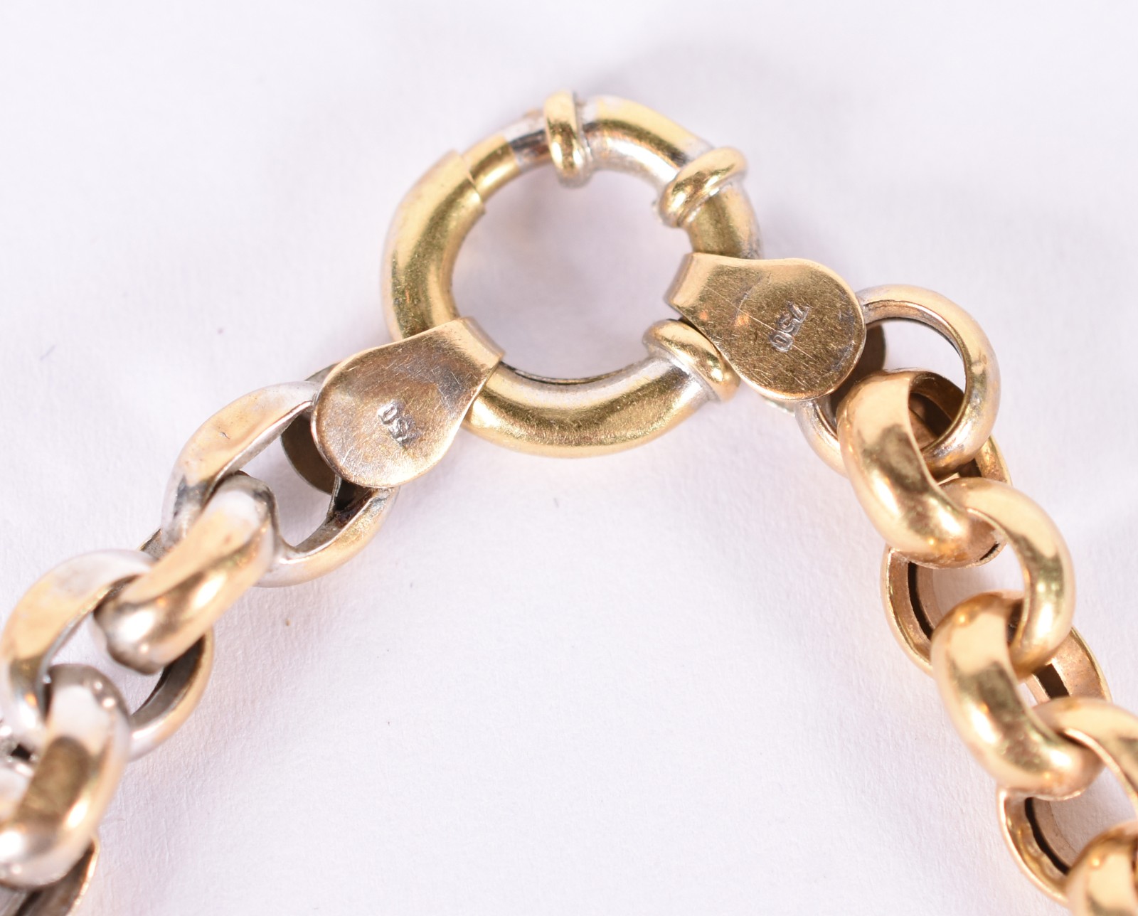 Pulseira de elos portugueses de ouro 18 k e ouro branco, contraste... - foto 5 de 5