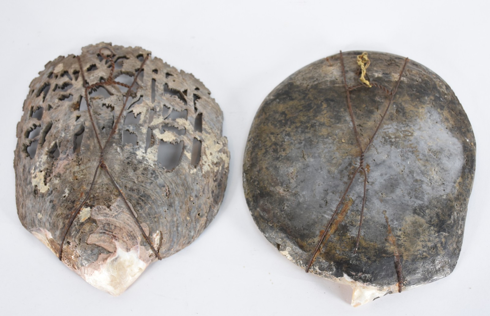 Três peças diversas, sendo: 2 conchas trabalhadas (uma delas com... - foto 3 de 9