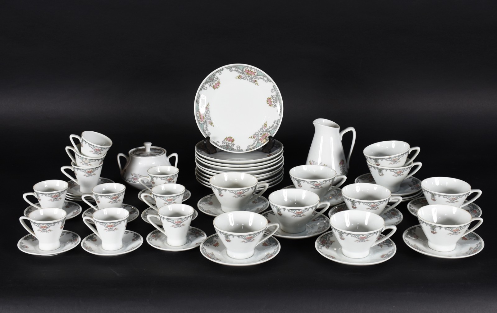 Serviço de chá e café de porcelana Schmidt, borda floral em... - foto 1 de 6