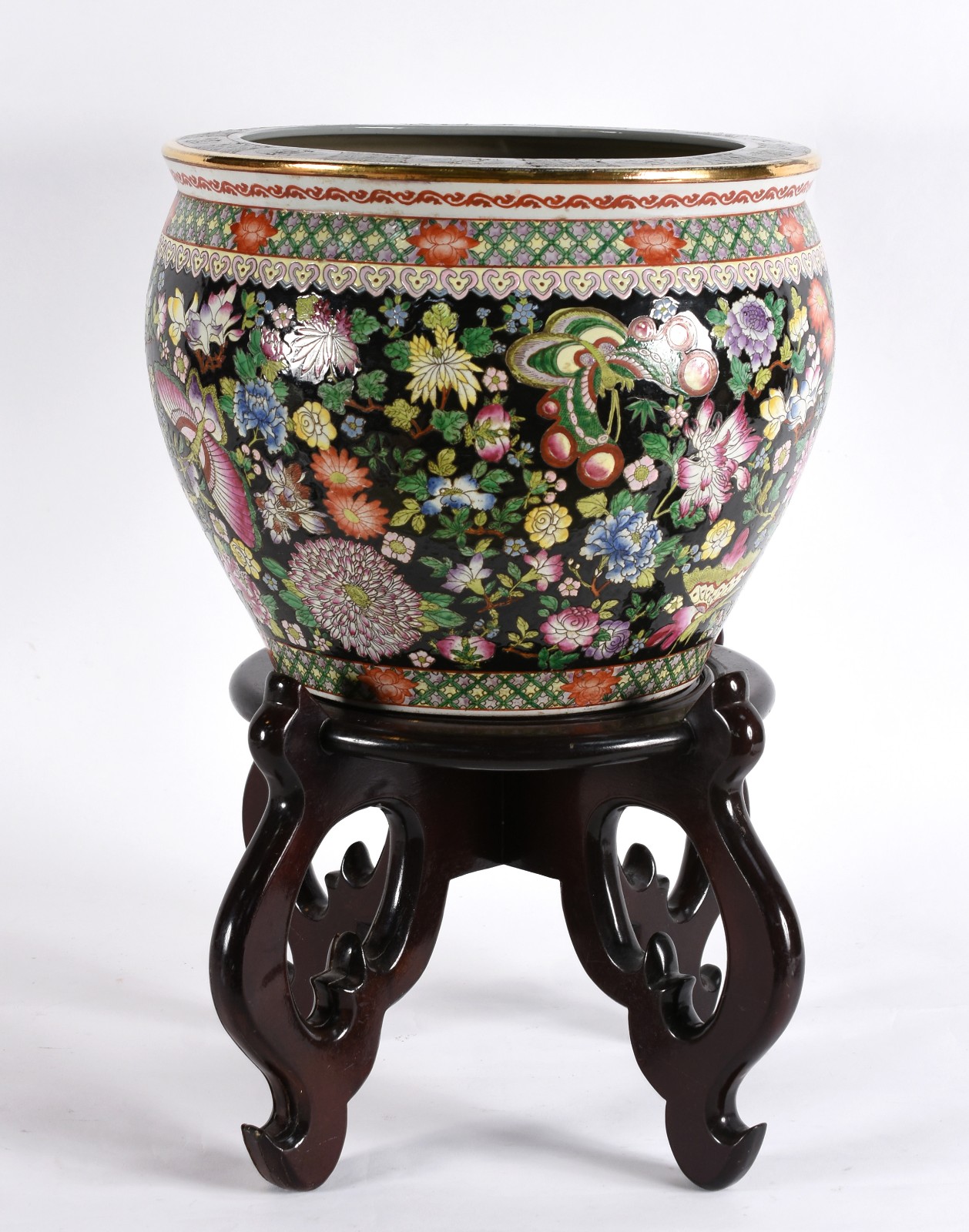 Aquário/cachepot de porcelana oriental policromada sobre fundo preto... - foto 4 de 6