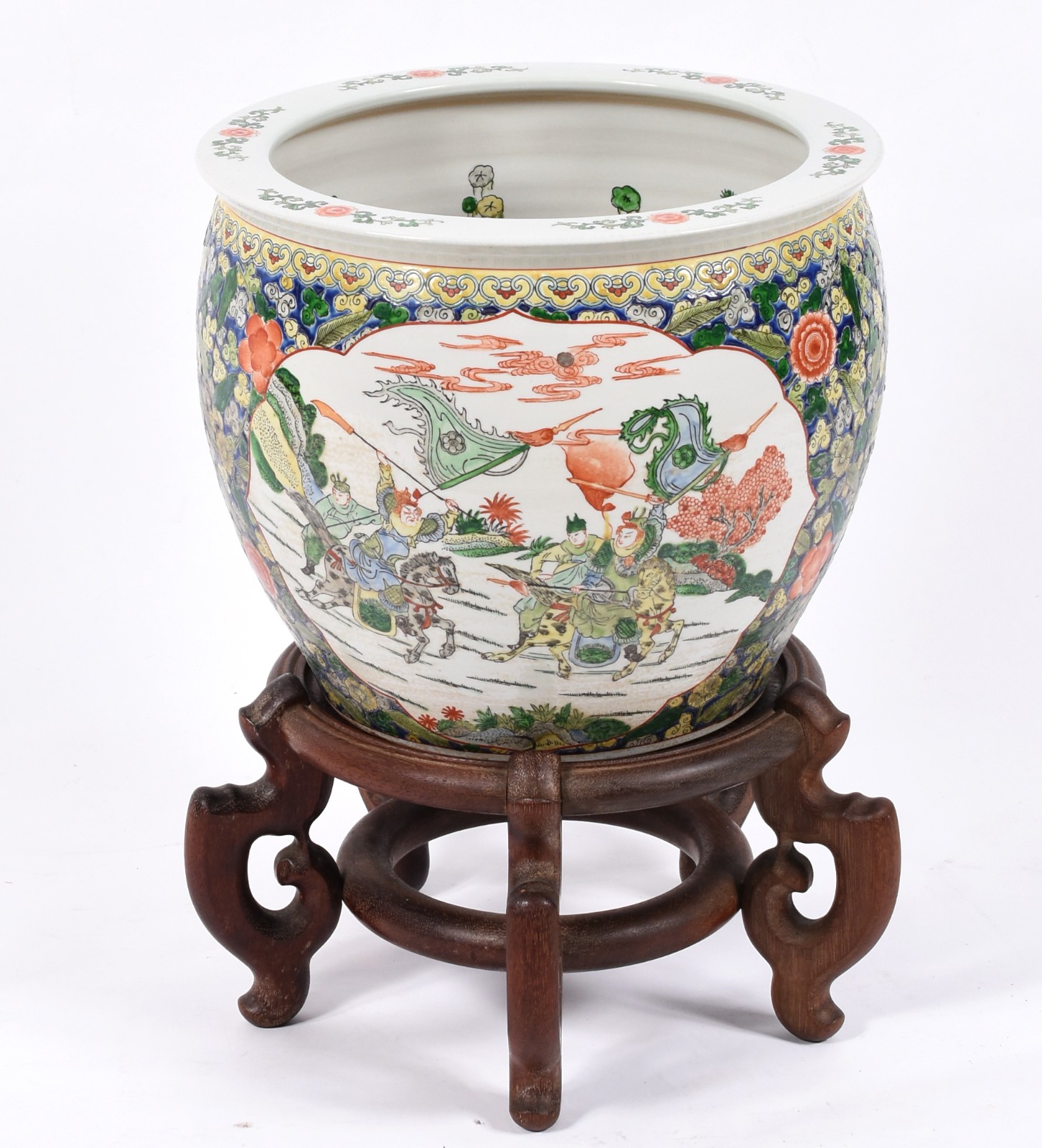 Aquário/cachepot de porcelana oriental decorado com guerreiros e... - foto 1 de 5