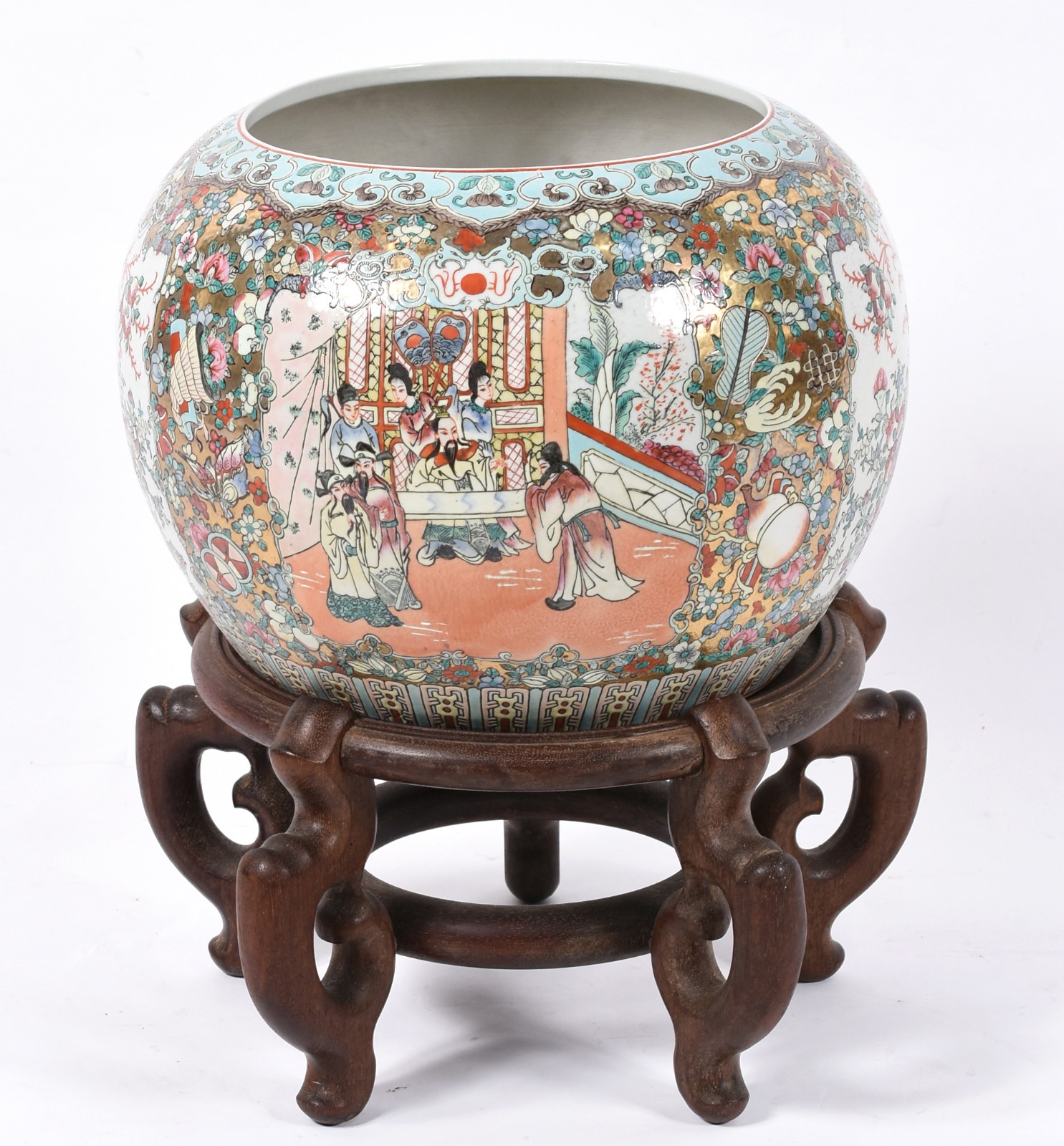 Aquário/cachepot de porcelana oriental decorada com figuras e flores... - foto 1 de 6