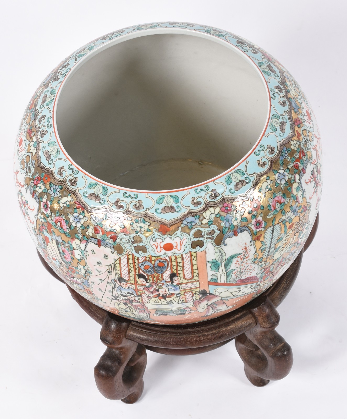 Aquário/cachepot de porcelana oriental decorada com figuras e flores... - foto 3 de 6