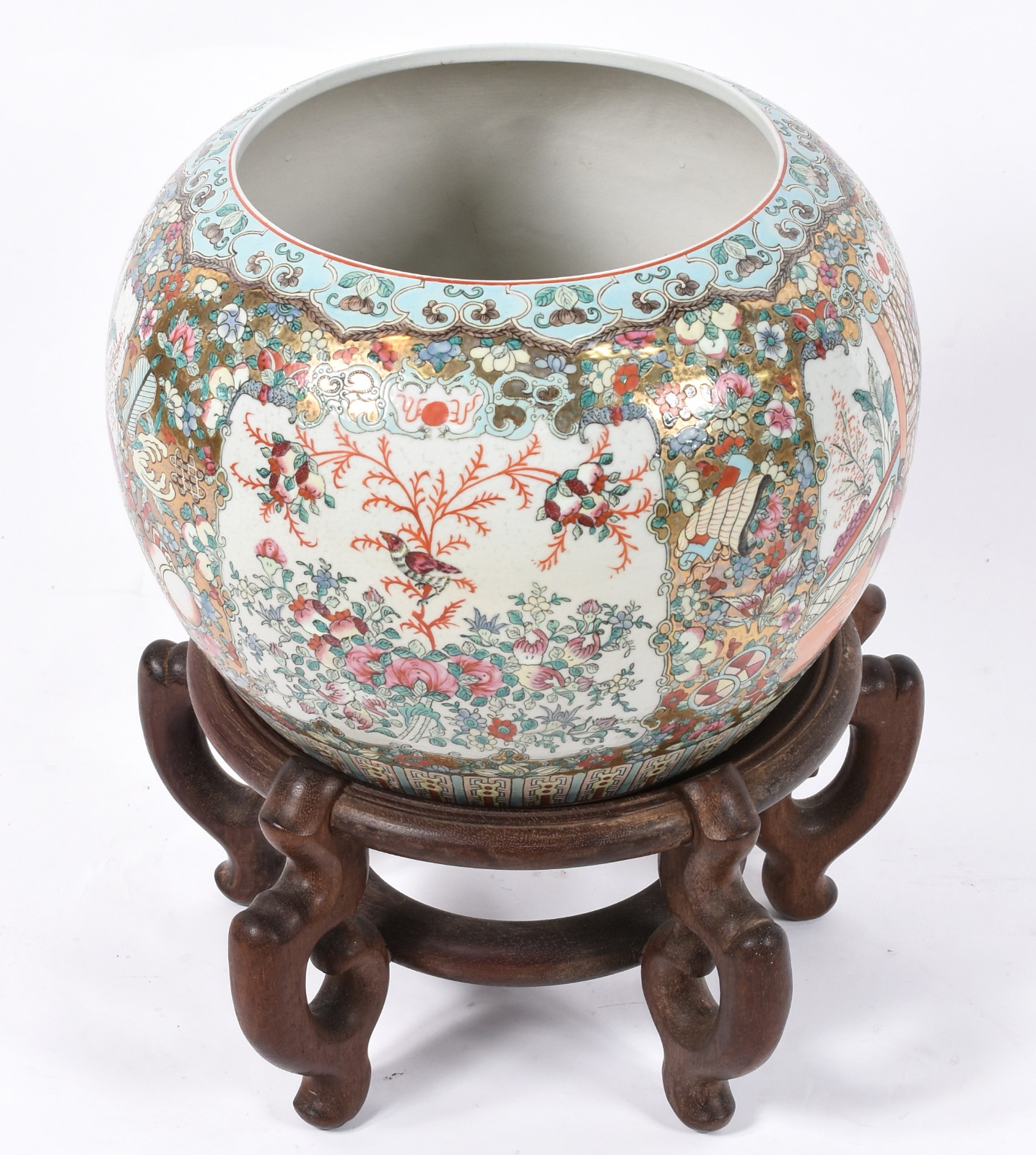 Aquário/cachepot de porcelana oriental decorada com figuras e flores... - foto 4 de 6