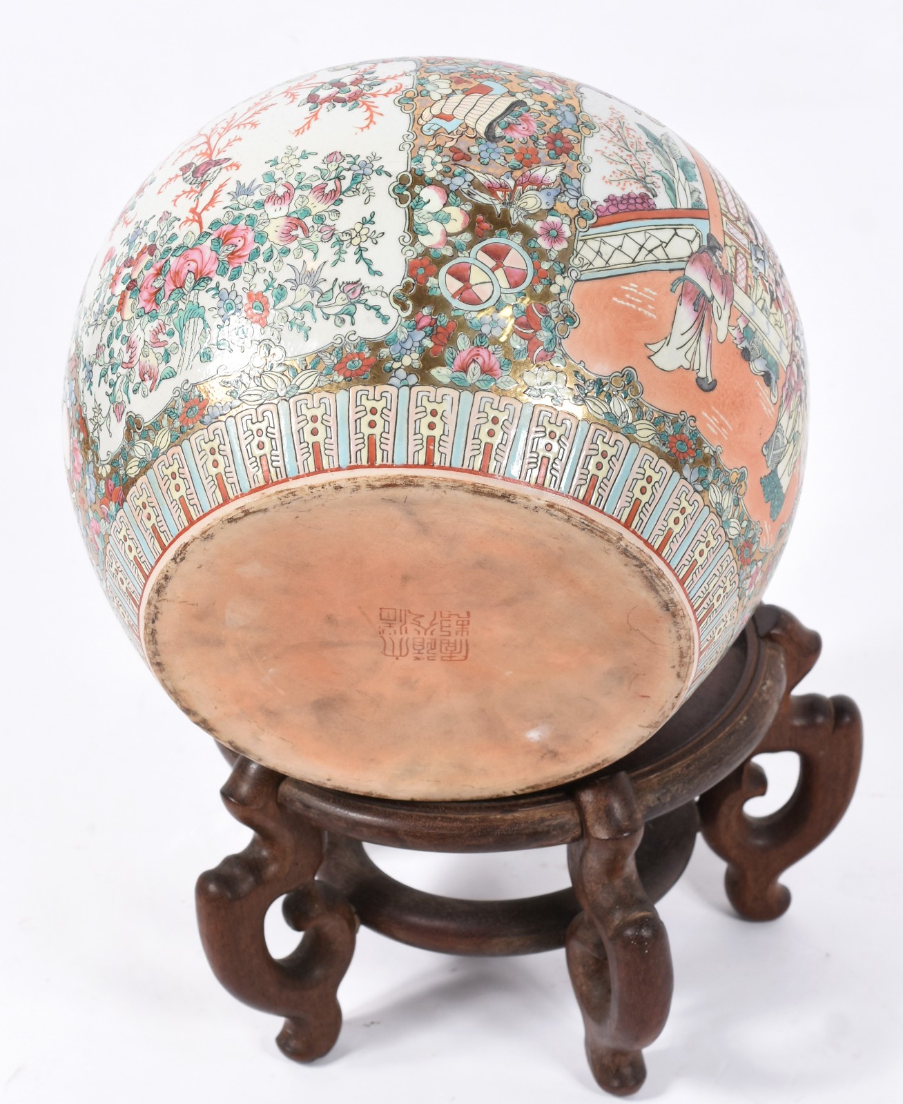 Aquário/cachepot de porcelana oriental decorada com figuras e flores... - foto 5 de 6