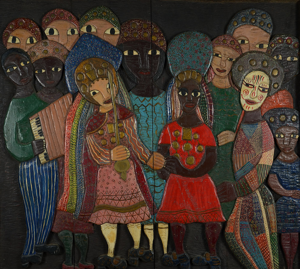 IARA - Talha em madeira - figuras coloridas - 1,23 x 1,40 (artista de... - foto 1 de 2