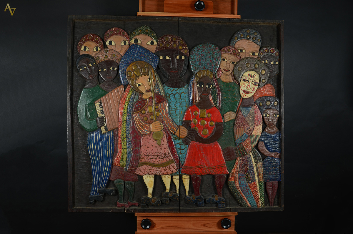 IARA - Talha em madeira - figuras coloridas - 1,23 x 1,40 (artista de... - foto 2 de 2