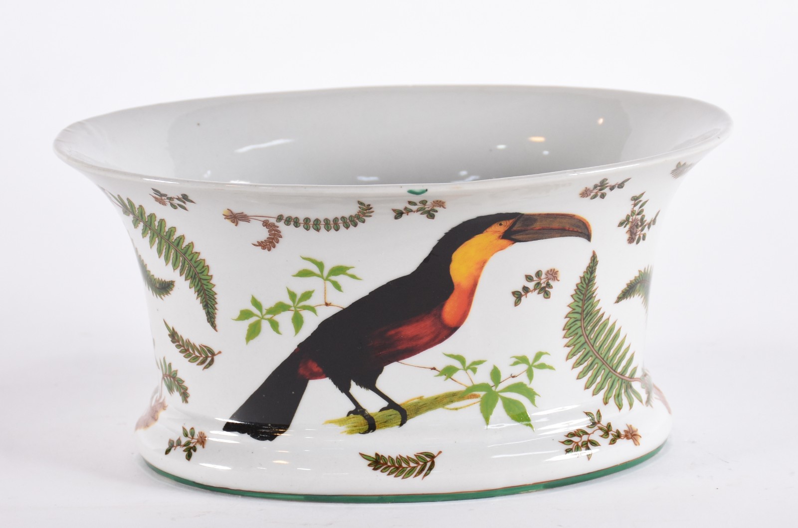 Cachepot de porcelana com pássaros e folhas em policromia - foto 1 de 4