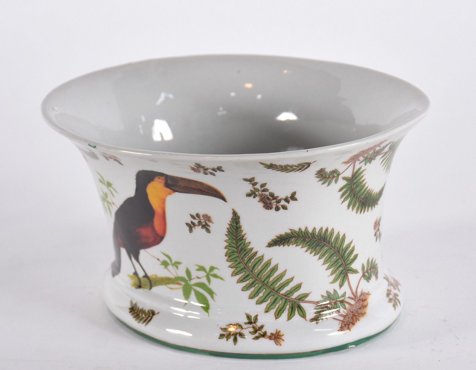 Cachepot de porcelana com pássaros e folhas em policromia - foto 3 de 4