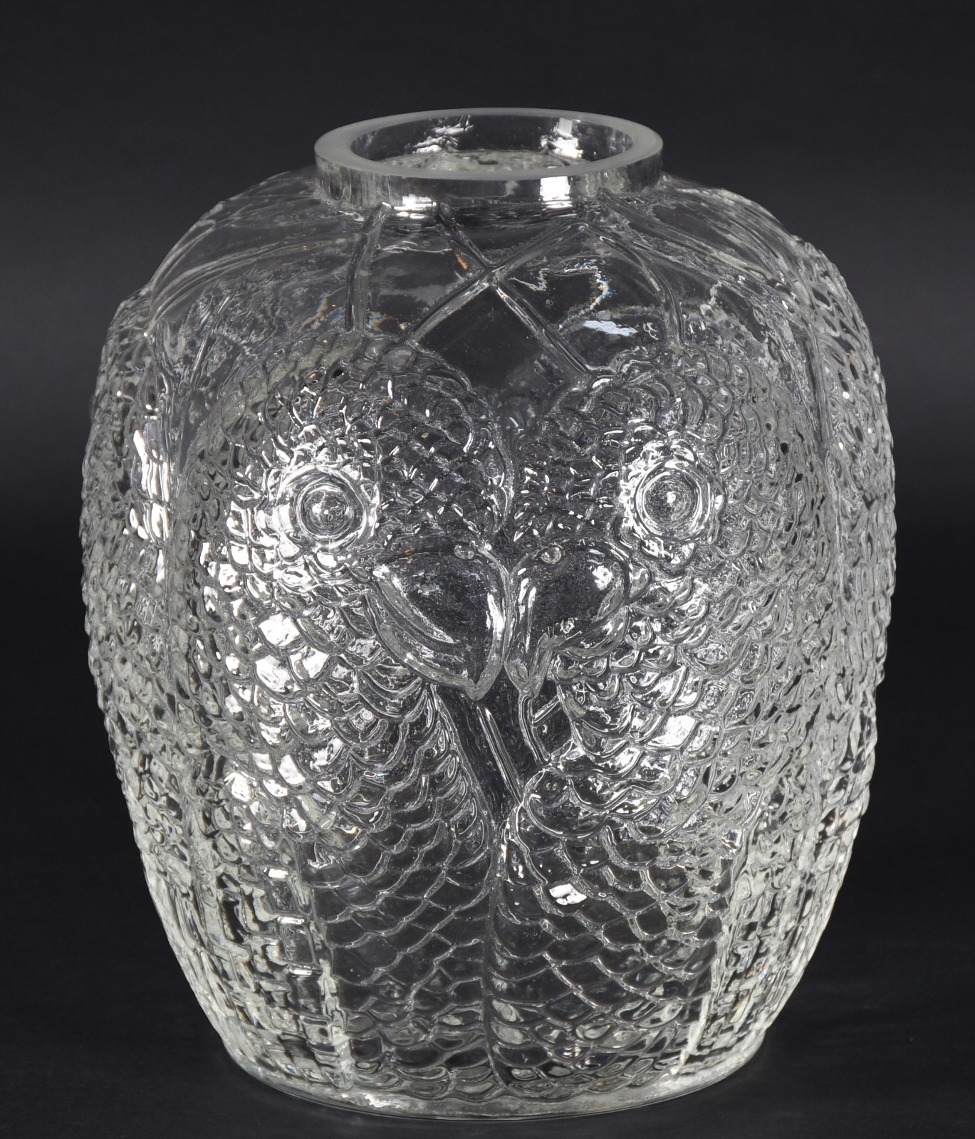 Vaso de vidro decorativo com papagaios em relevo. - foto 1 de 5
