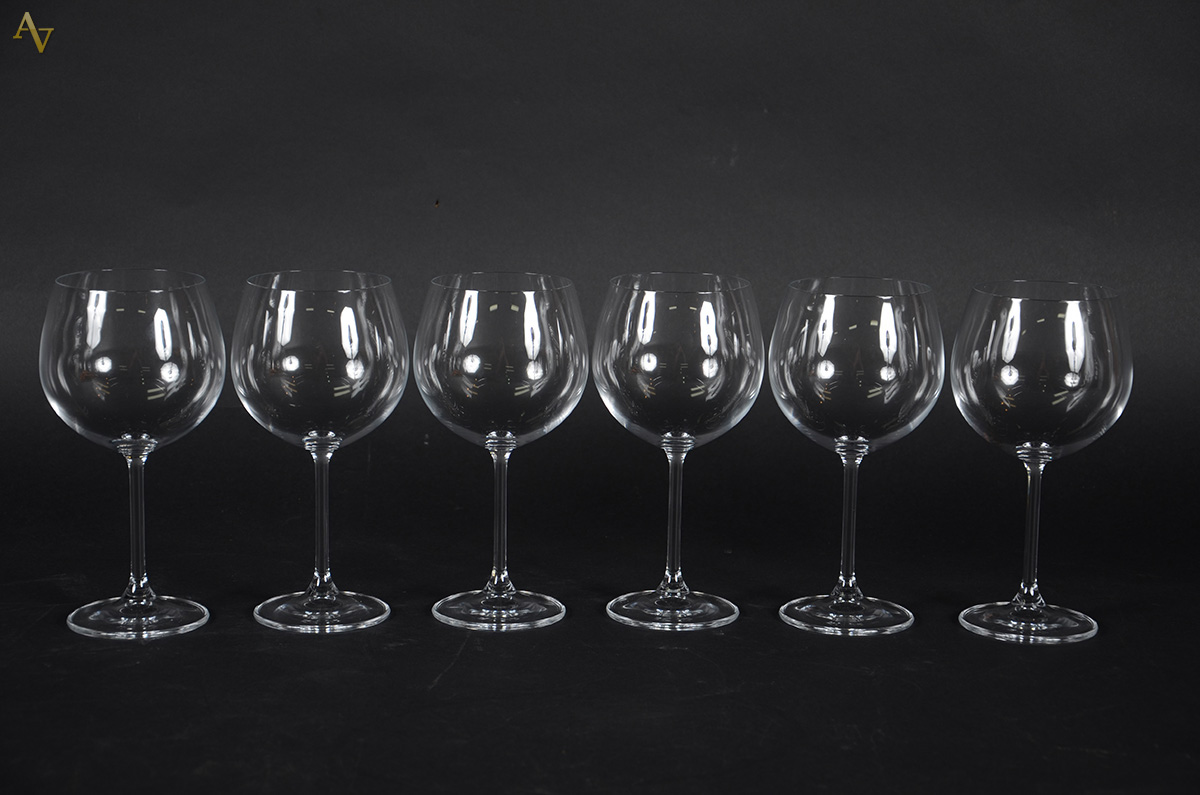 Seis cálices para vinho em cristal, feitio Baloon